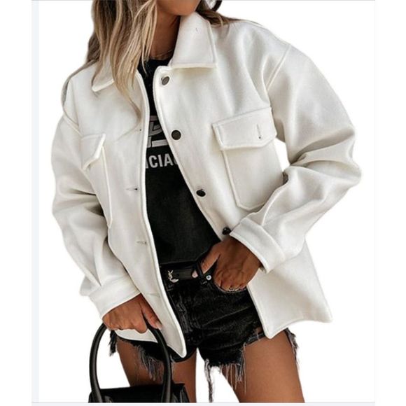 Floral Blooming White Flap Pocket Button Up Jacket Size S - Picture 1 of 1